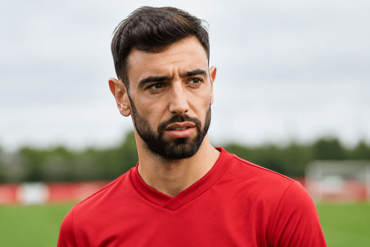 Editorial artwork of Bruno Fernandes in a red shirt